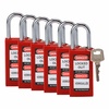 Safety Padlocks - Long Body, Red, KD - Keyed Differently, Steel, 38.10 mm, 6 Piece / Pack